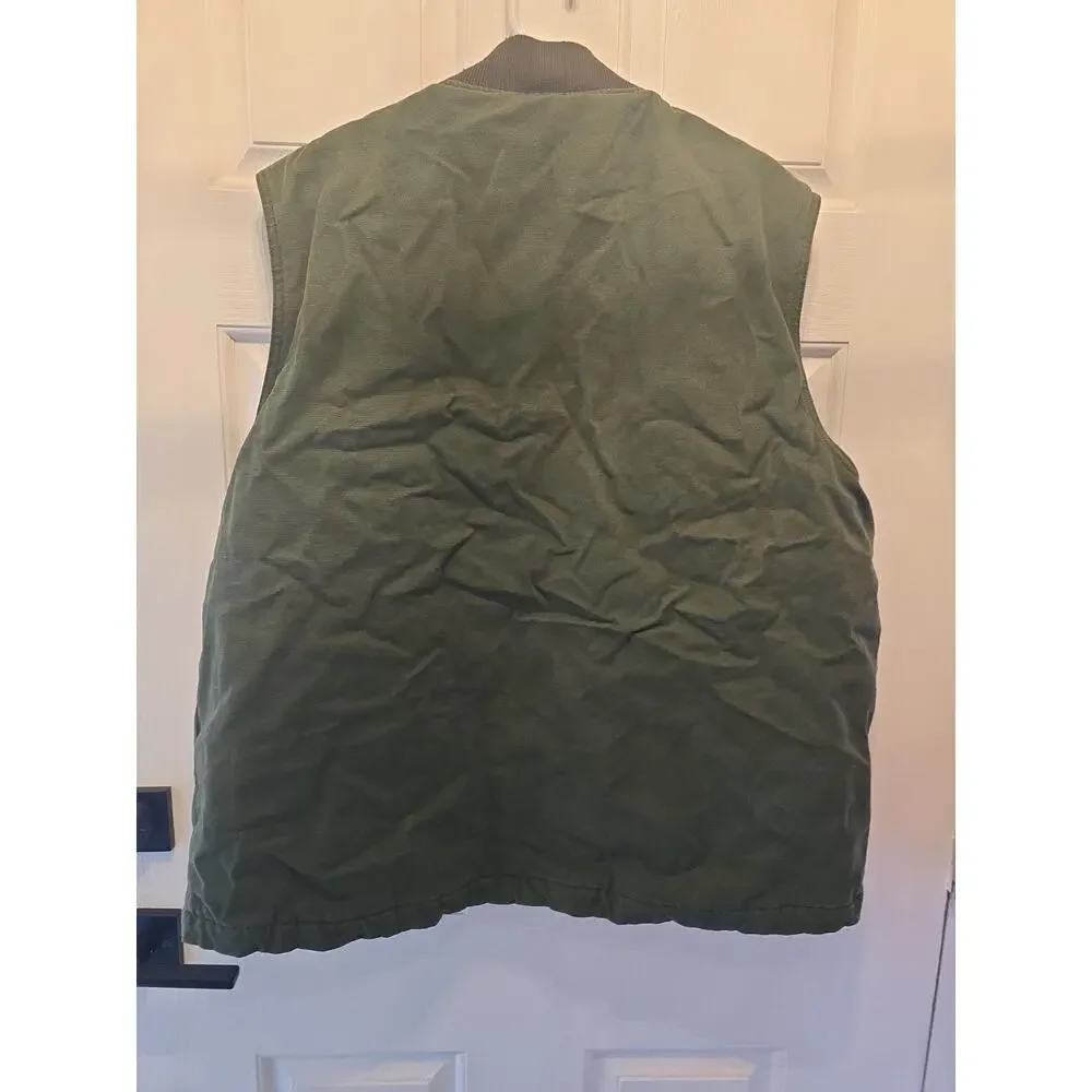 Wolverine Vest Mens Sz XXL Green Duck Canvas Quilted Lining Full Zip Workwear